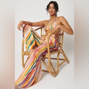 Dynamite Women High Waist Colorful Striped Heidi Flowy Wide Leg Pants Small